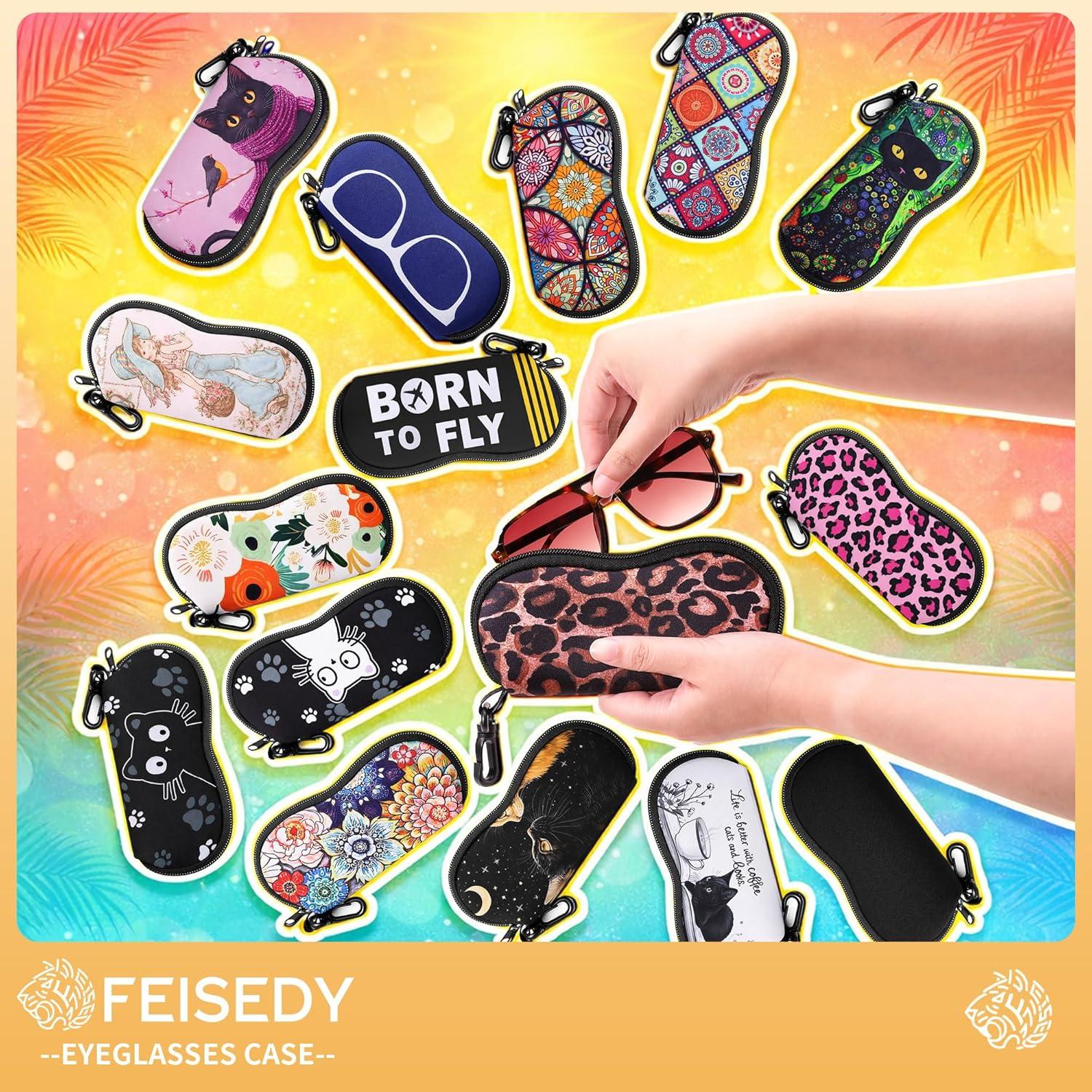 image:imageFEISEDY 2Pack Sunglasses Soft Case Ultra Light Neoprene Zipper Portable Eyeglass Pouch with Belt Clip B0385Three Flowers Brilliant Flowers