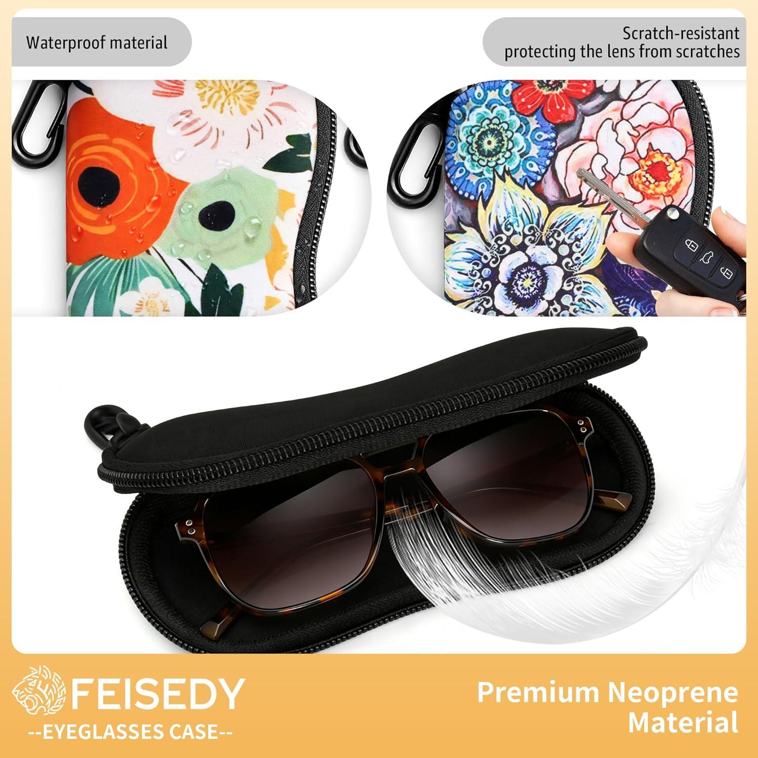 image:imageFEISEDY 2Pack Sunglasses Soft Case Ultra Light Neoprene Zipper Portable Eyeglass Pouch with Belt Clip B0385Three Flowers Brilliant Flowers