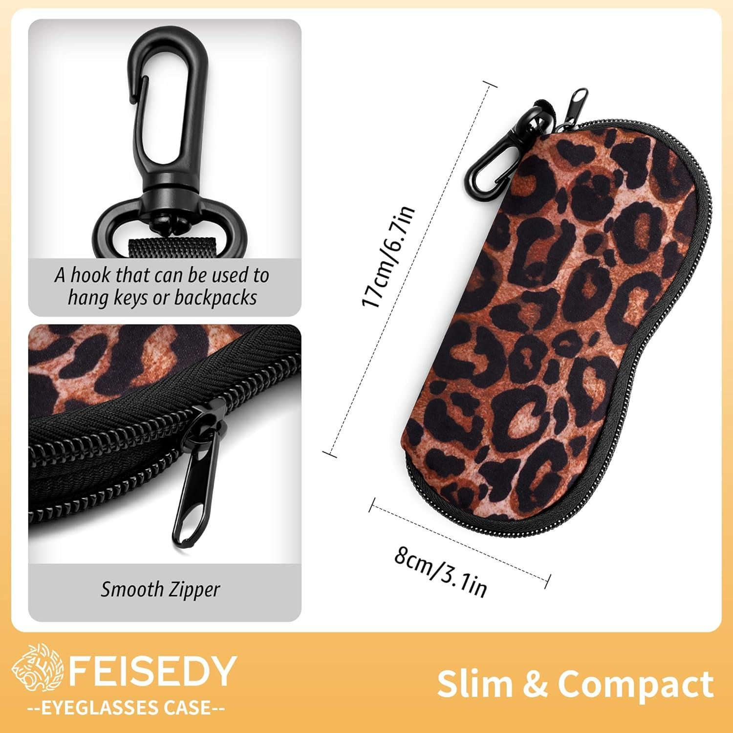 image:imageFEISEDY 2Pack Sunglasses Soft Case Ultra Light Neoprene Zipper Portable Eyeglass Pouch with Belt Clip B0385Yellow Leopard Pink Leopard