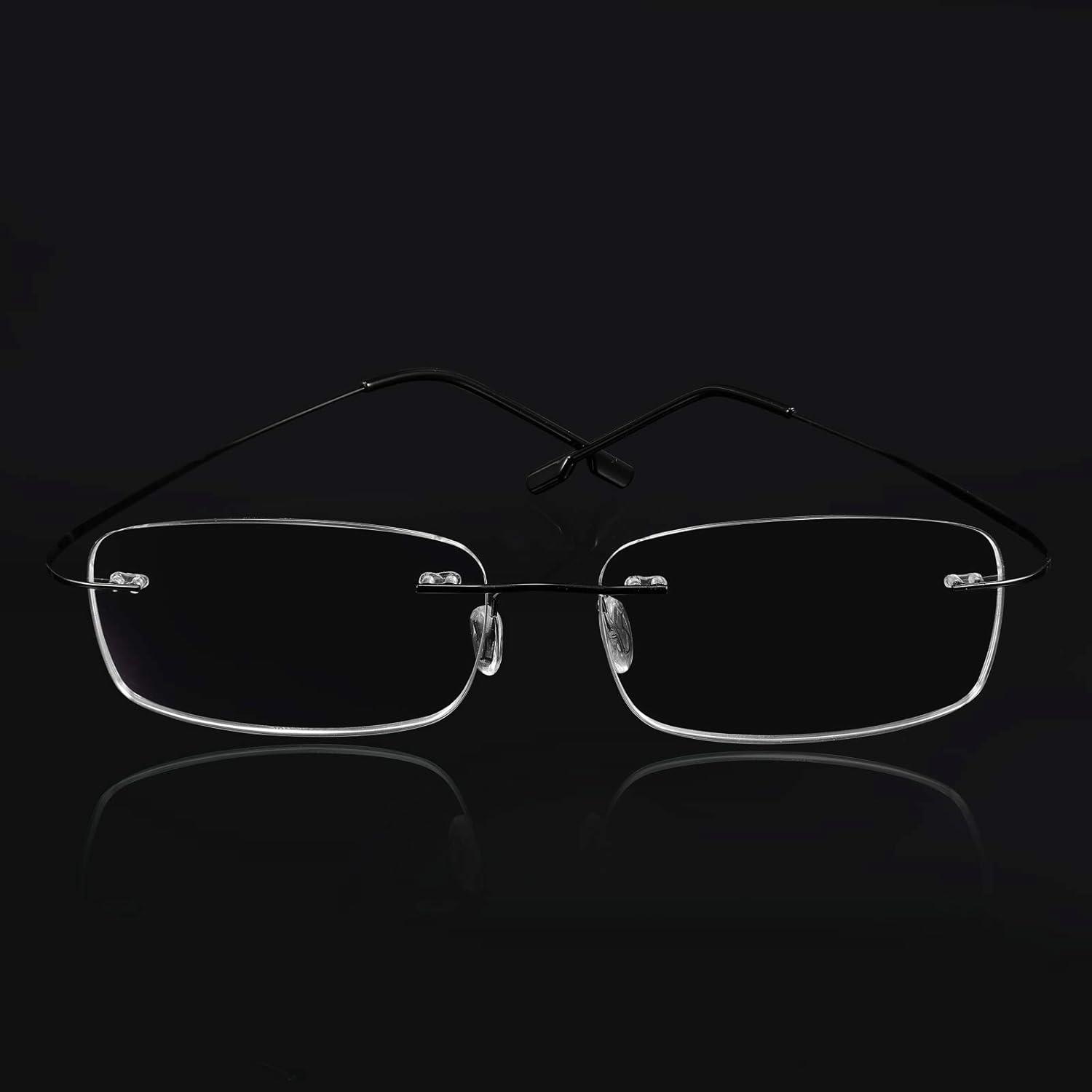 image:imageFEISEDY Lightweight Rimless Titanium Stainless Steel AntiBlue Light Reading Glasses B2686Black