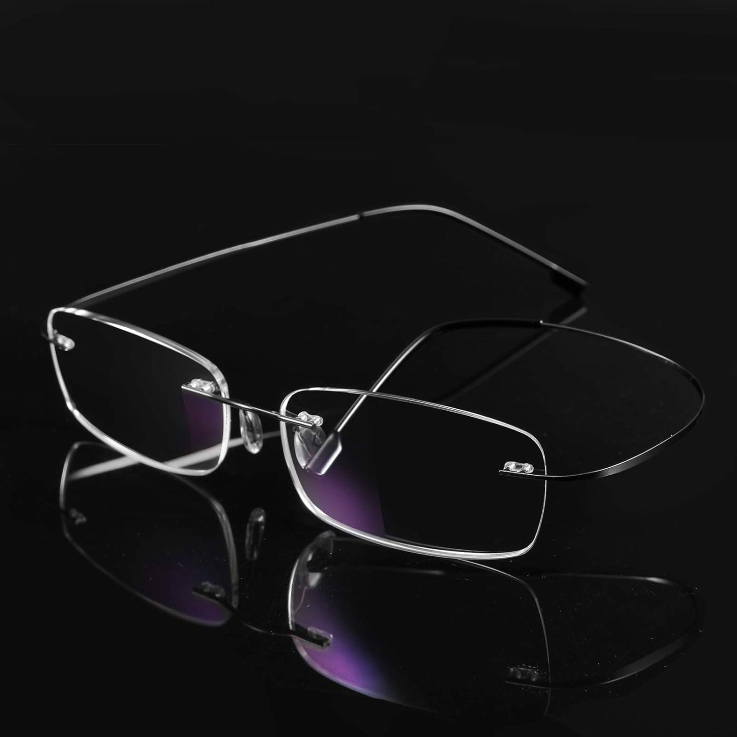 image:imageFEISEDY Lightweight Rimless Titanium Stainless Steel AntiBlue Light Reading Glasses B2686Black