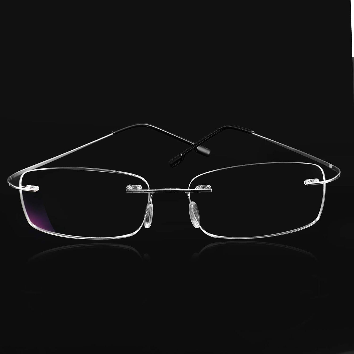 image:imageFEISEDY Lightweight Rimless Titanium Stainless Steel AntiBlue Light Reading Glasses B2686Silver