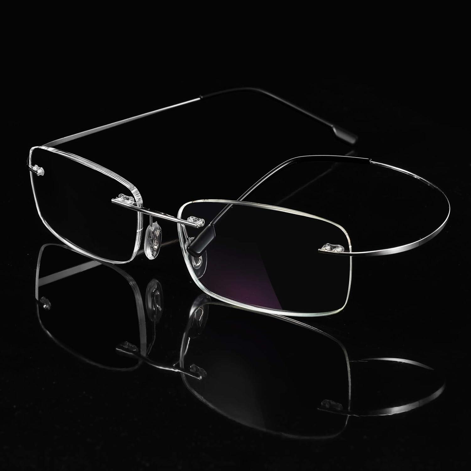 image:imageFEISEDY Lightweight Rimless Titanium Stainless Steel AntiBlue Light Reading Glasses B2686Silver