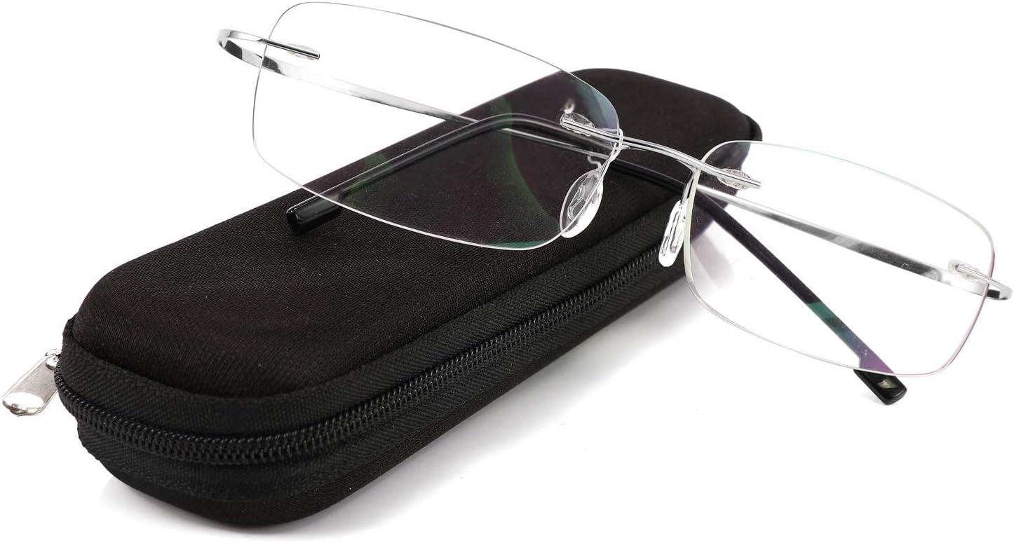 image:imageFEISEDY Lightweight Rimless Titanium Stainless Steel AntiBlue Light Reading Glasses B2686Silver