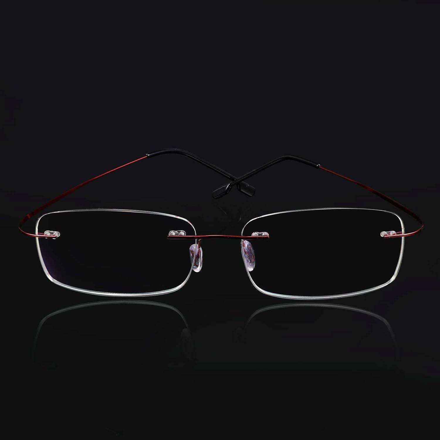 image:imageFEISEDY Lightweight Rimless Titanium Stainless Steel AntiBlue Light Reading Glasses B2686Wine