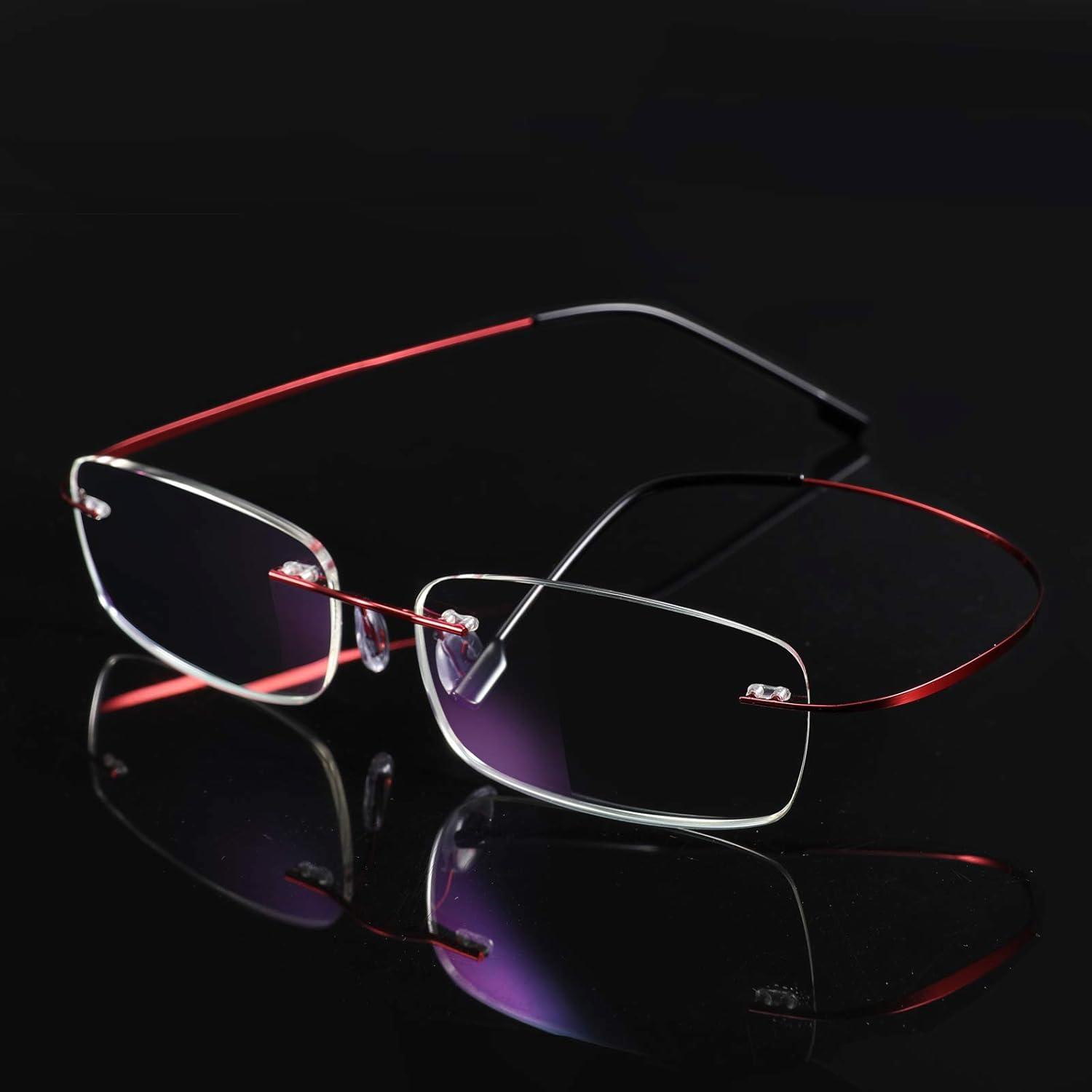 image:imageFEISEDY Lightweight Rimless Titanium Stainless Steel AntiBlue Light Reading Glasses B2686Wine