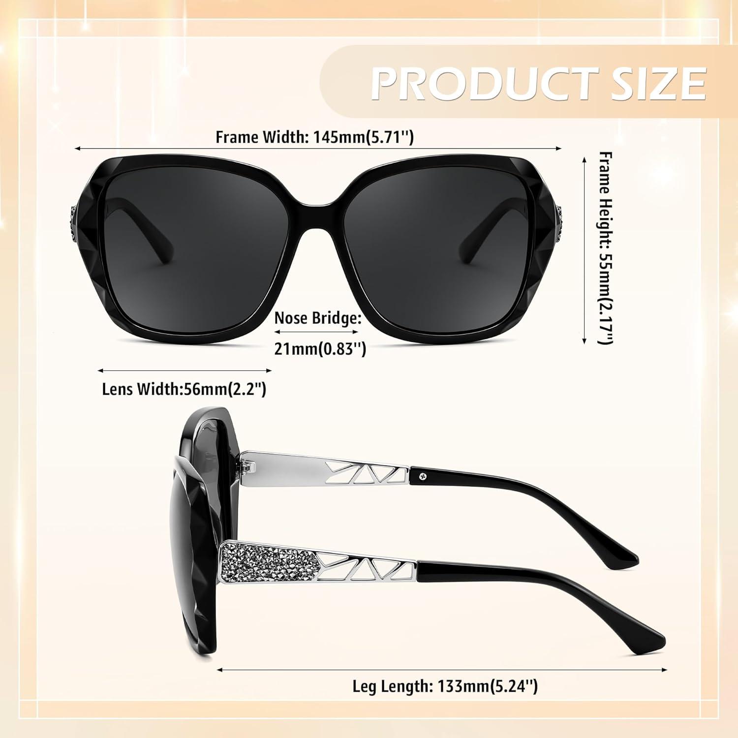image:imageFEISEDY Polarized Women Square Sunglasses Sparkling Composite Shiny Frame B2289Glossy Black