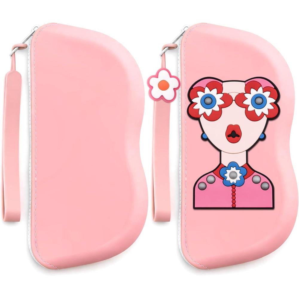 image:imageFEISEDY 2Pack Cartoon Silicone Glasses Pouch with Carrying Strap Cute Protective Eyewear Case for Travel B0386Pink