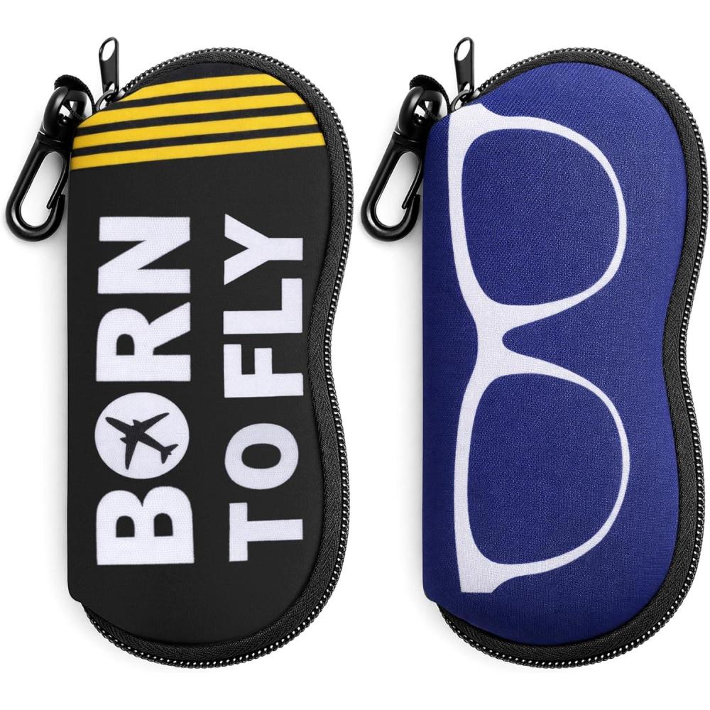 image:imageFEISEDY 2Pack Sunglasses Soft Case Ultra Light Neoprene Zipper Portable Eyeglass Pouch with Belt Clip B0385Glasses Pilot