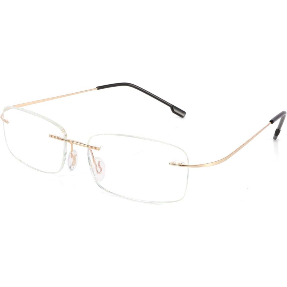 image:imageFEISEDY Lightweight Rimless Titanium Stainless Steel AntiBlue Light Reading Glasses B2686Gold