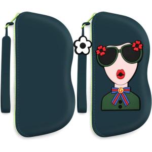 FEISEDY 2Pack Cartoon Silicone Glasses Pouch with Carrying Strap Cute Protective Eyewear Case for Travel B0386(Green)