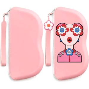 FEISEDY 2Pack Cartoon Silicone Glasses Pouch with Carrying Strap Cute Protective Eyewear Case for Travel B0386(Pink)