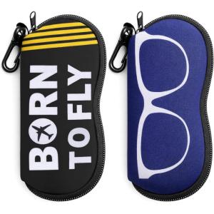 FEISEDY 2Pack Sunglasses Soft Case Ultra Light Neoprene Zipper Portable Eyeglass Pouch with Belt Clip B0385(Glasses + Pilot)