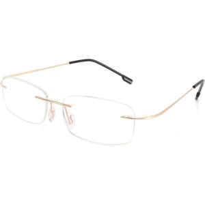 FEISEDY Lightweight Rimless Titanium Stainless Steel Anti-Blue Light Reading Glasses B2686(Gold)