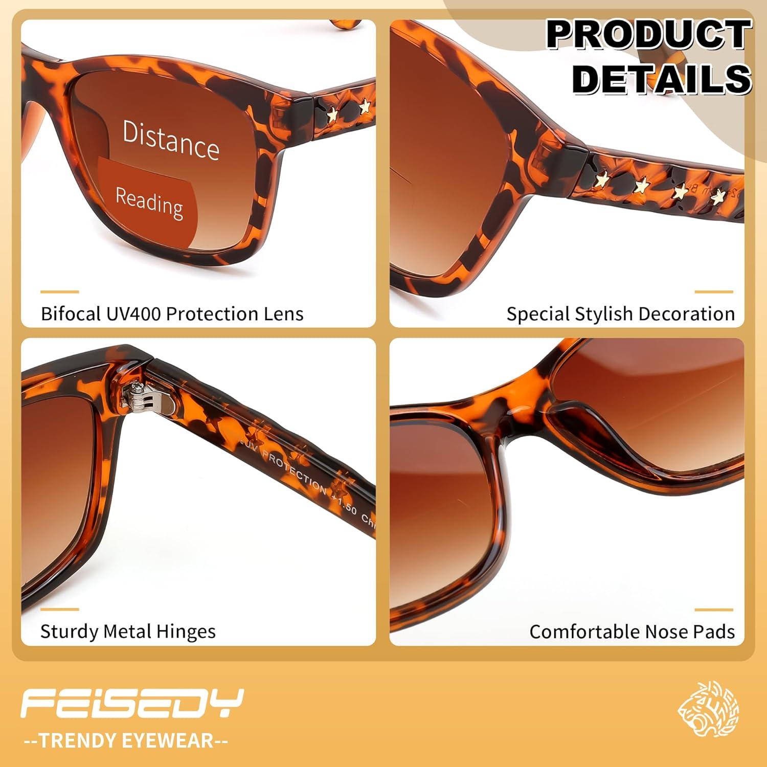image:imageFEISEDY Bifocal Reading Sunglasses for Women Trendy Sunglasse Readers Outdoor Reader Sun Glasses UV400 Protection B0354Tortoise
