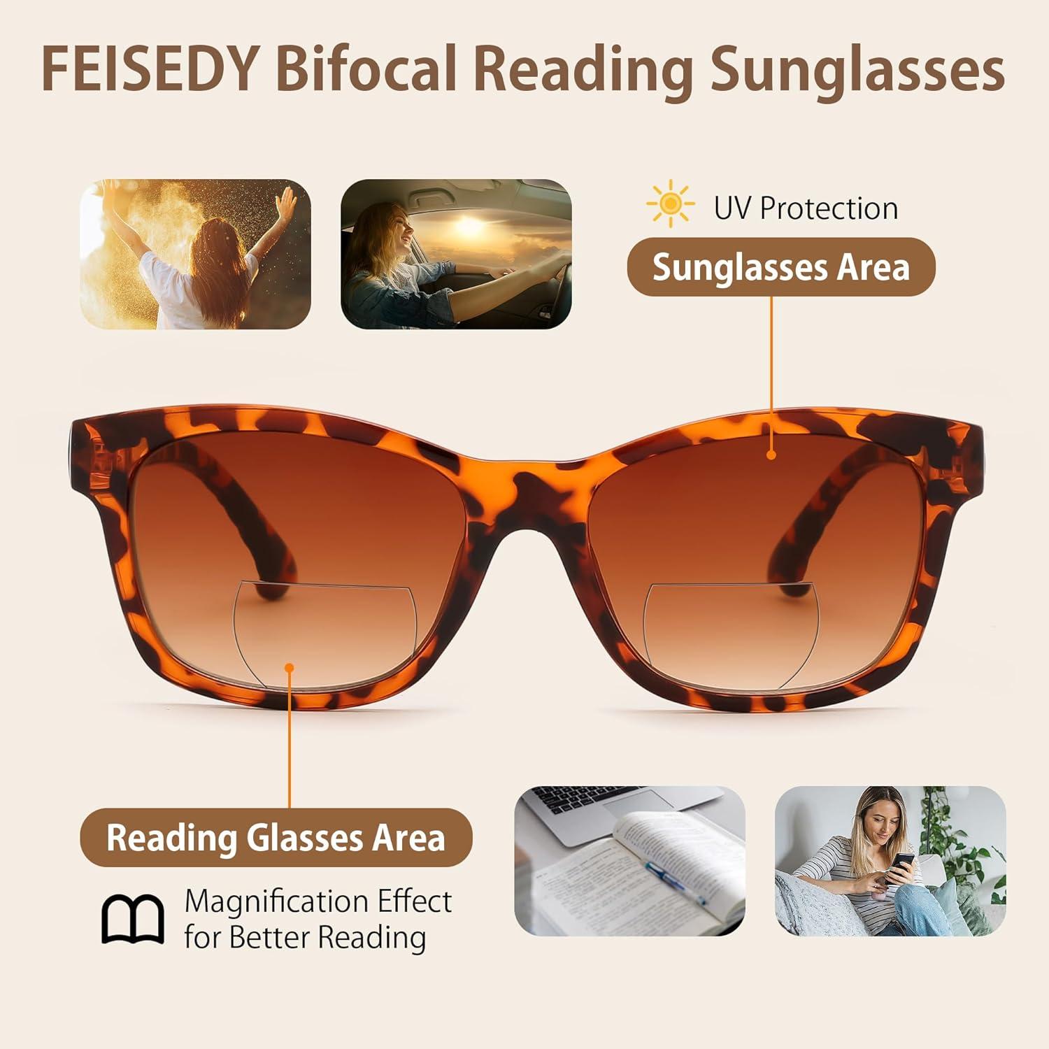 image:imageFEISEDY Bifocal Reading Sunglasses for Women Trendy Sunglasse Readers Outdoor Reader Sun Glasses UV400 Protection B0354Tortoise