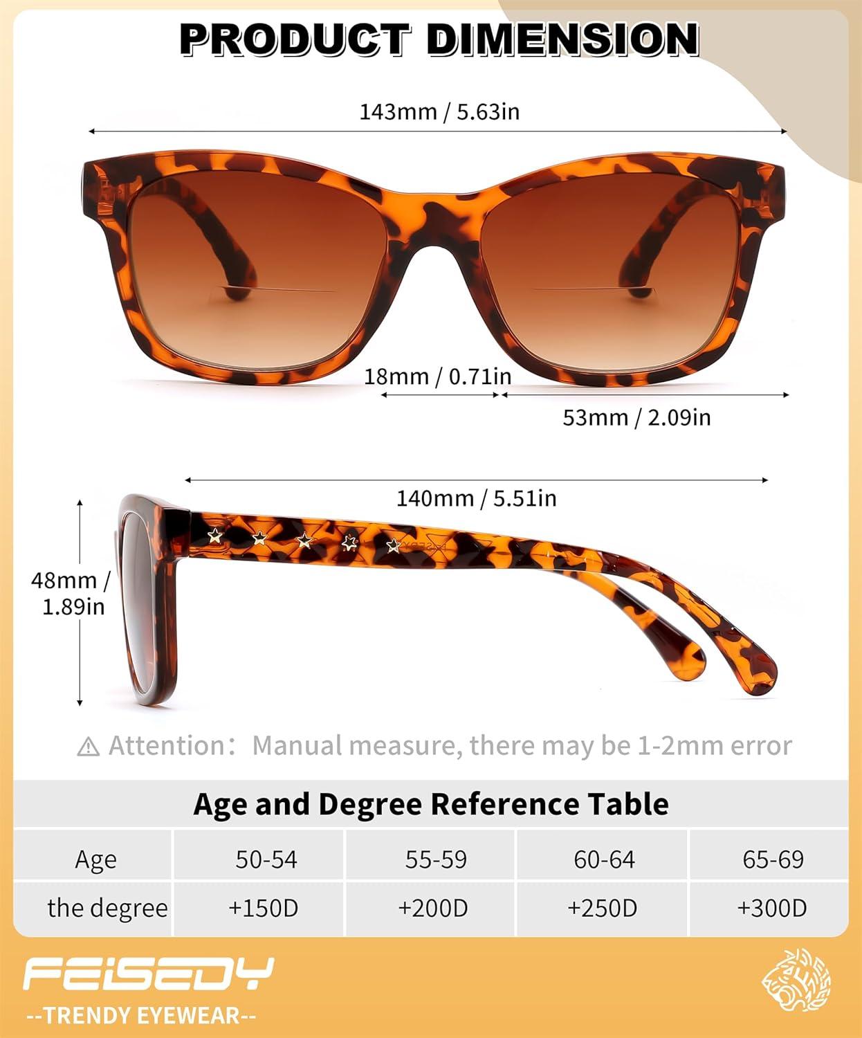 image:imageFEISEDY Bifocal Reading Sunglasses for Women Trendy Sunglasse Readers Outdoor Reader Sun Glasses UV400 Protection B0354Tortoise