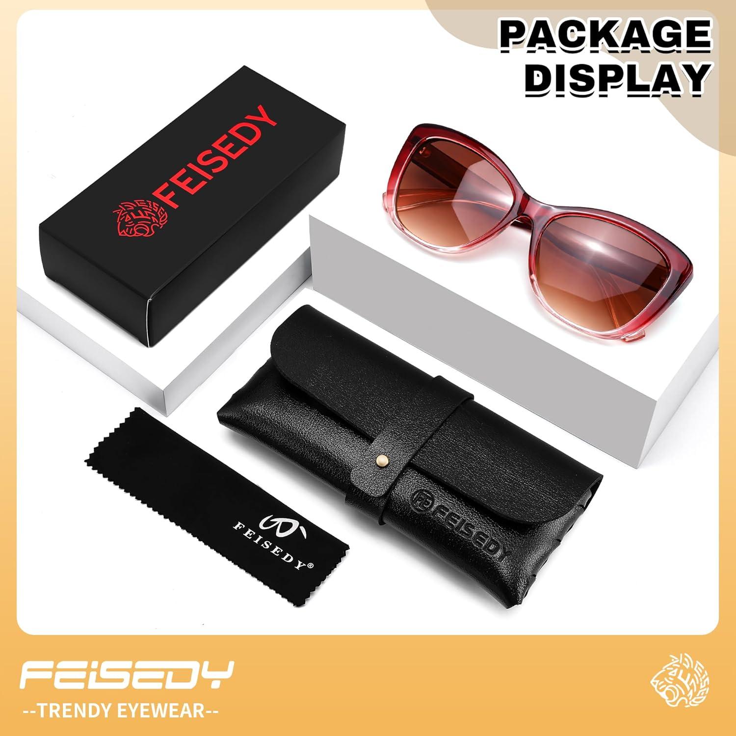 image:imageFEISEDY Cat Eye Bifocal Sunglasses Reader for Women Trendy Sun Readers Outdoor Reading Glasses UV400 Protection B0352Gradual Burgundy