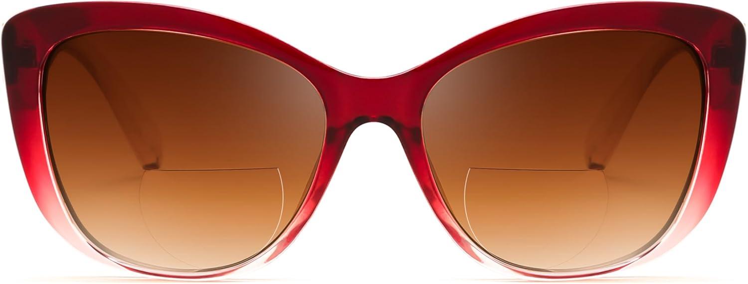 image:imageFEISEDY Cat Eye Bifocal Sunglasses Reader for Women Trendy Sun Readers Outdoor Reading Glasses UV400 Protection B0352Gradual Burgundy