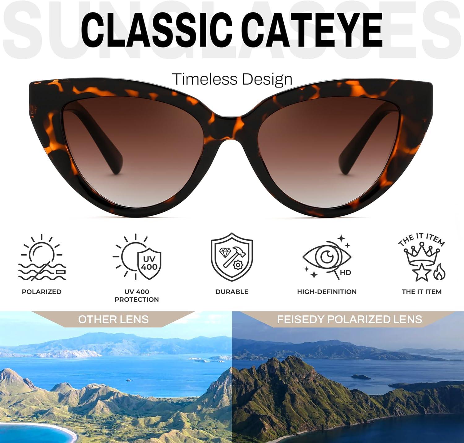 image:imageFEISEDY Cat eye Sunglasses with Polarized and UV400 Protection for Women Retro Stylish for Driving Fishing and Party B0428Tortoise Frame Gradient Tea Lens