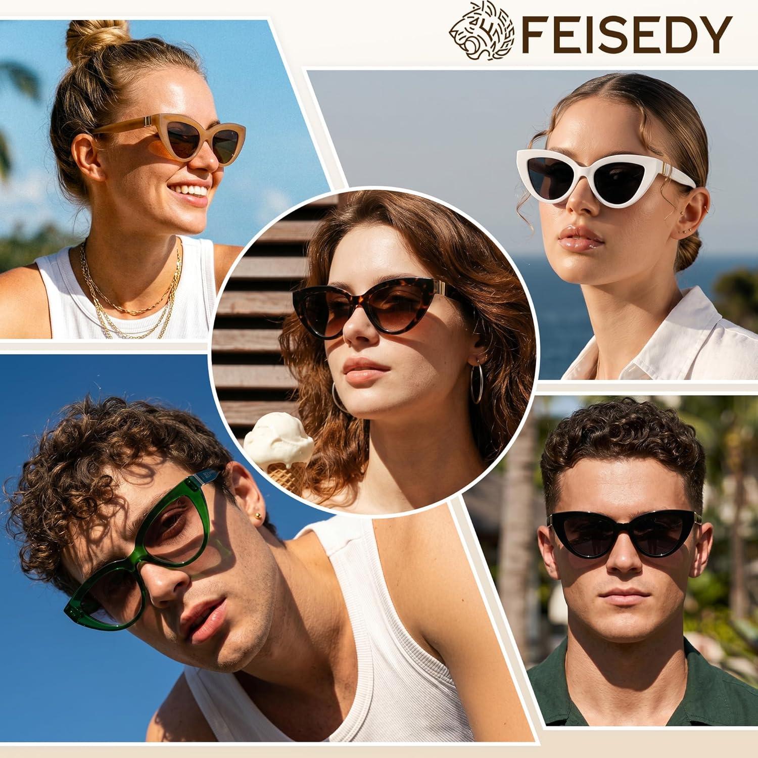 image:imageFEISEDY Cat eye Sunglasses with Polarized and UV400 Protection for Women Retro Stylish for Driving Fishing and Party B0428Tortoise Frame Gradient Tea Lens