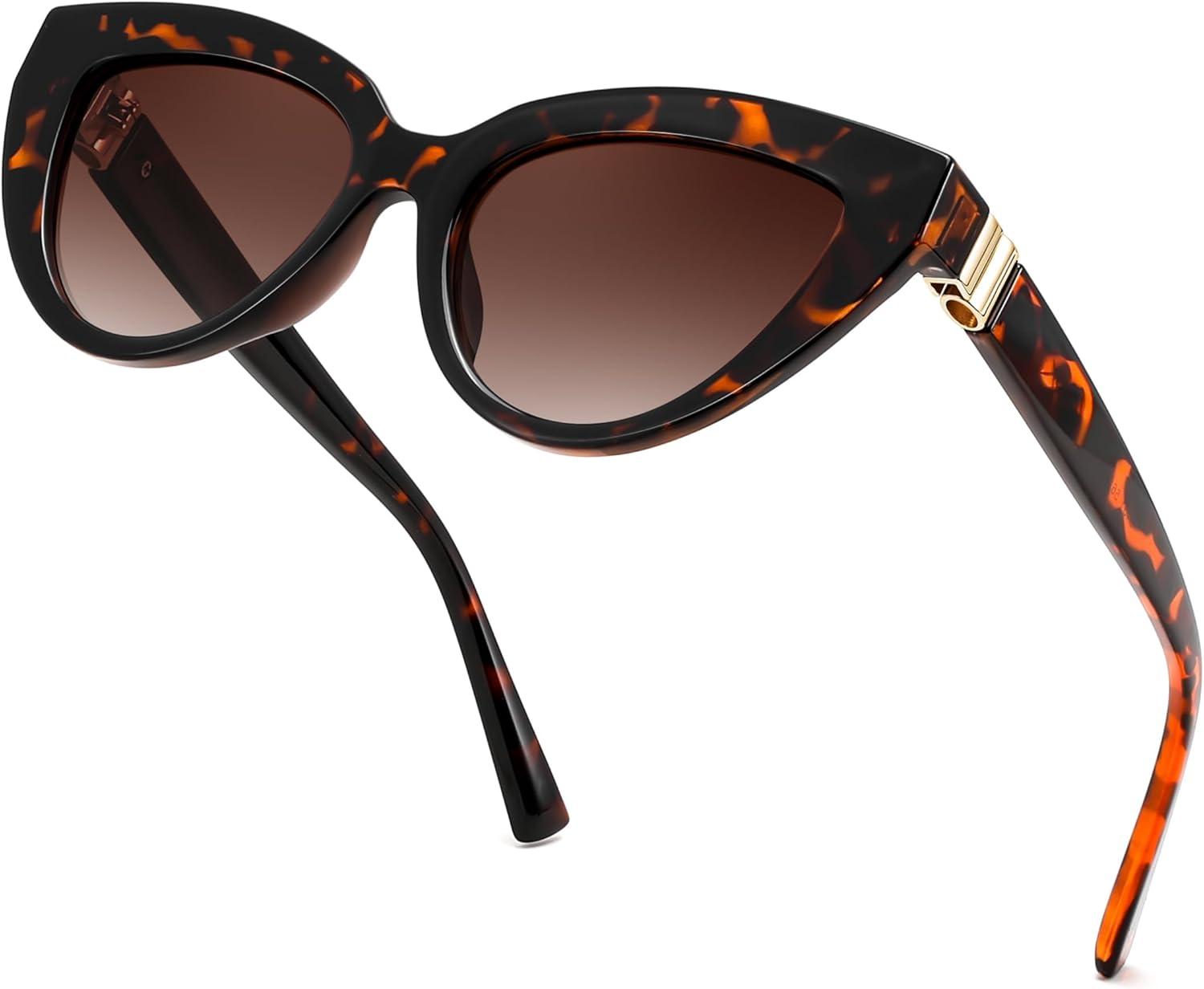 image:imageFEISEDY Cat eye Sunglasses with Polarized and UV400 Protection for Women Retro Stylish for Driving Fishing and Party B0428Tortoise Frame Gradient Tea Lens