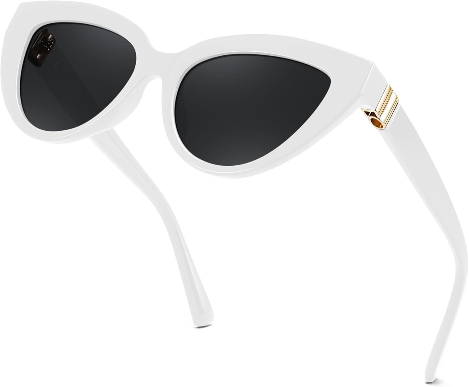 image:imageFEISEDY Cat eye Sunglasses with Polarized and UV400 Protection for Women Retro Stylish for Driving Fishing and Party B0428White Frame Grey Lens