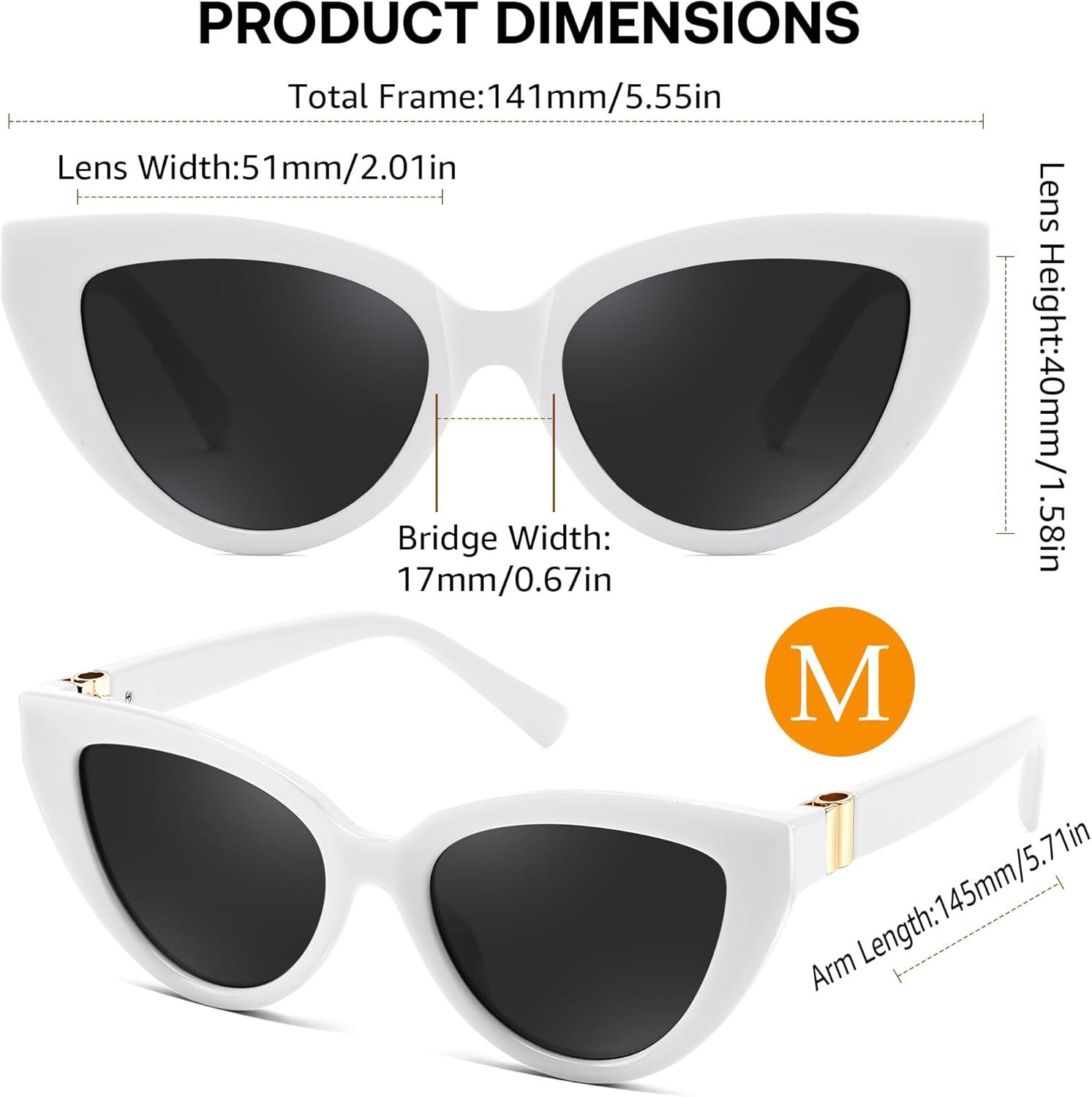image:imageFEISEDY Cat eye Sunglasses with Polarized and UV400 Protection for Women Retro Stylish for Driving Fishing and Party B0428White Frame Grey Lens
