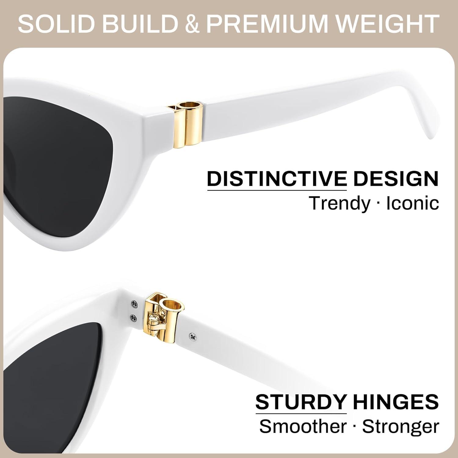 image:imageFEISEDY Cat eye Sunglasses with Polarized and UV400 Protection for Women Retro Stylish for Driving Fishing and Party B0428White Frame Grey Lens