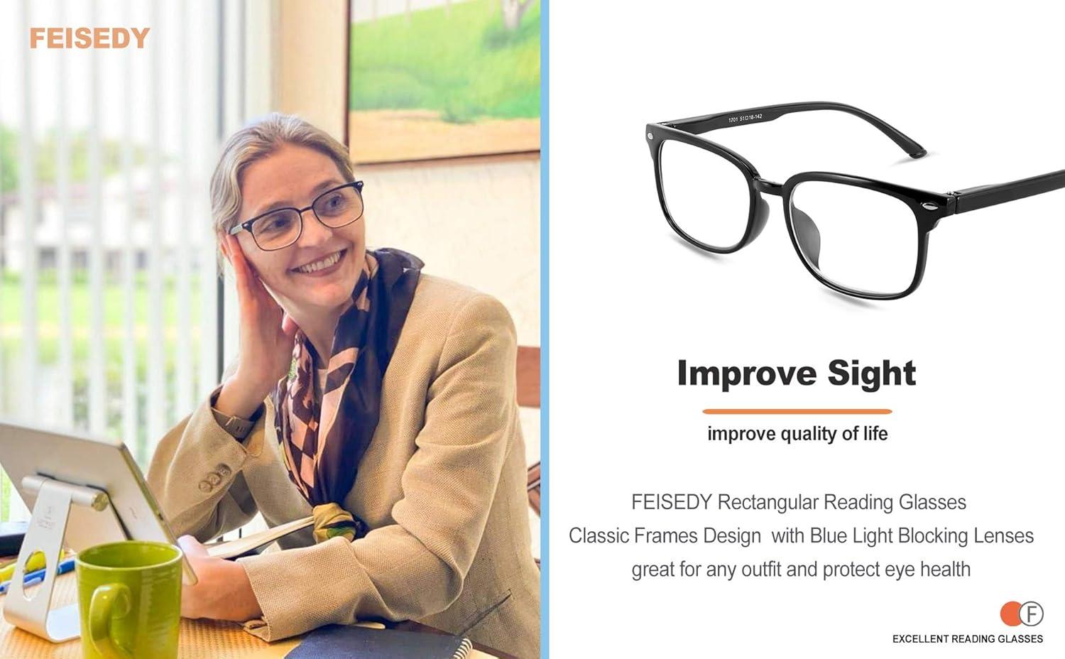 image:imageFEISEDY Reading Glasses Blue Light Blocking Reader Glasses with Spring Temples B2566Leopard