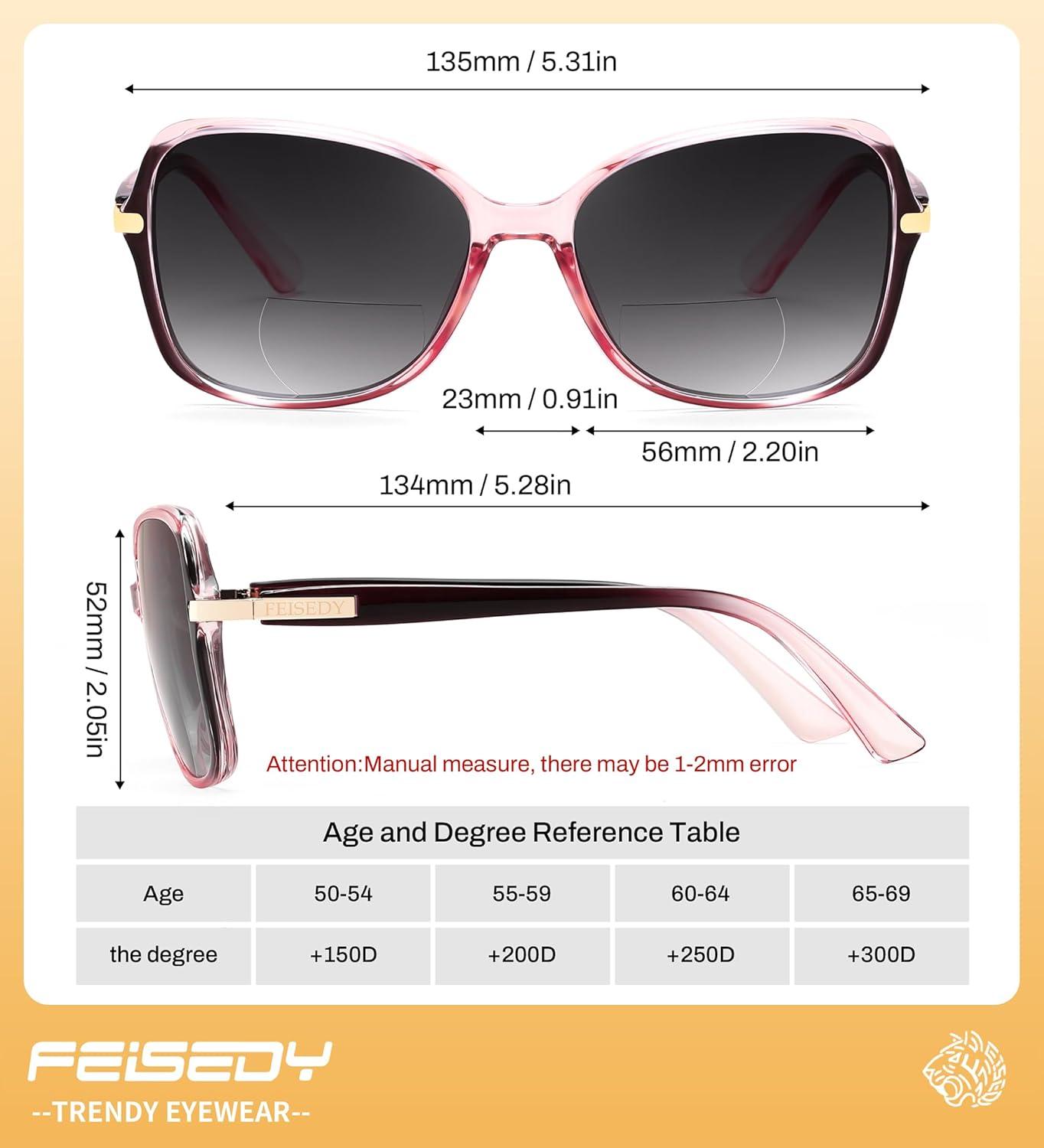 image:imageFEISEDY Women Bifocal Sunglasses Reader Butterfly Sun Reader Fashion Outdoor Reading Glasses UV400 Protection B0351Gradual Purple Pink