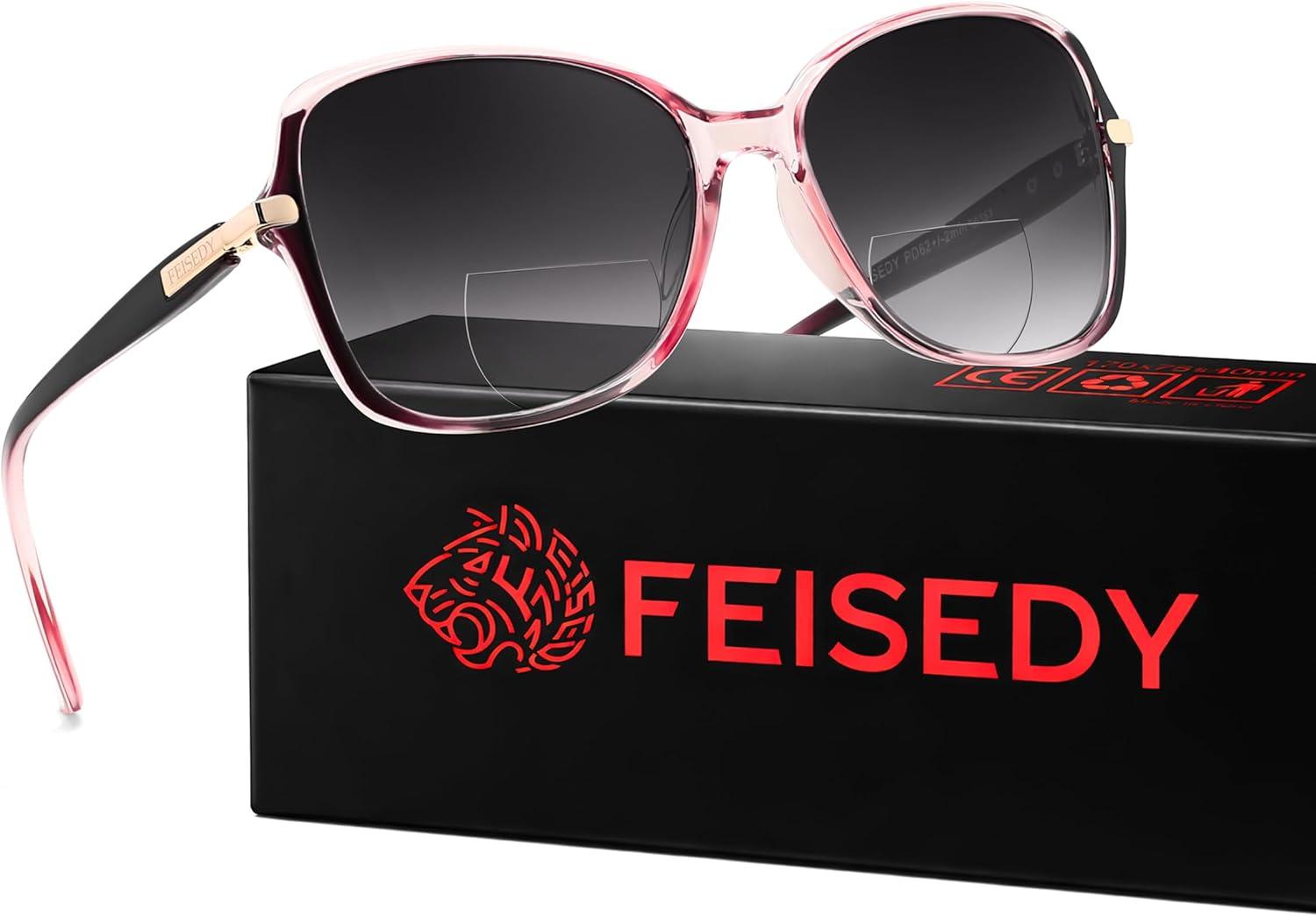 image:imageFEISEDY Women Bifocal Sunglasses Reader Butterfly Sun Reader Fashion Outdoor Reading Glasses UV400 Protection B0351Gradual Purple Pink