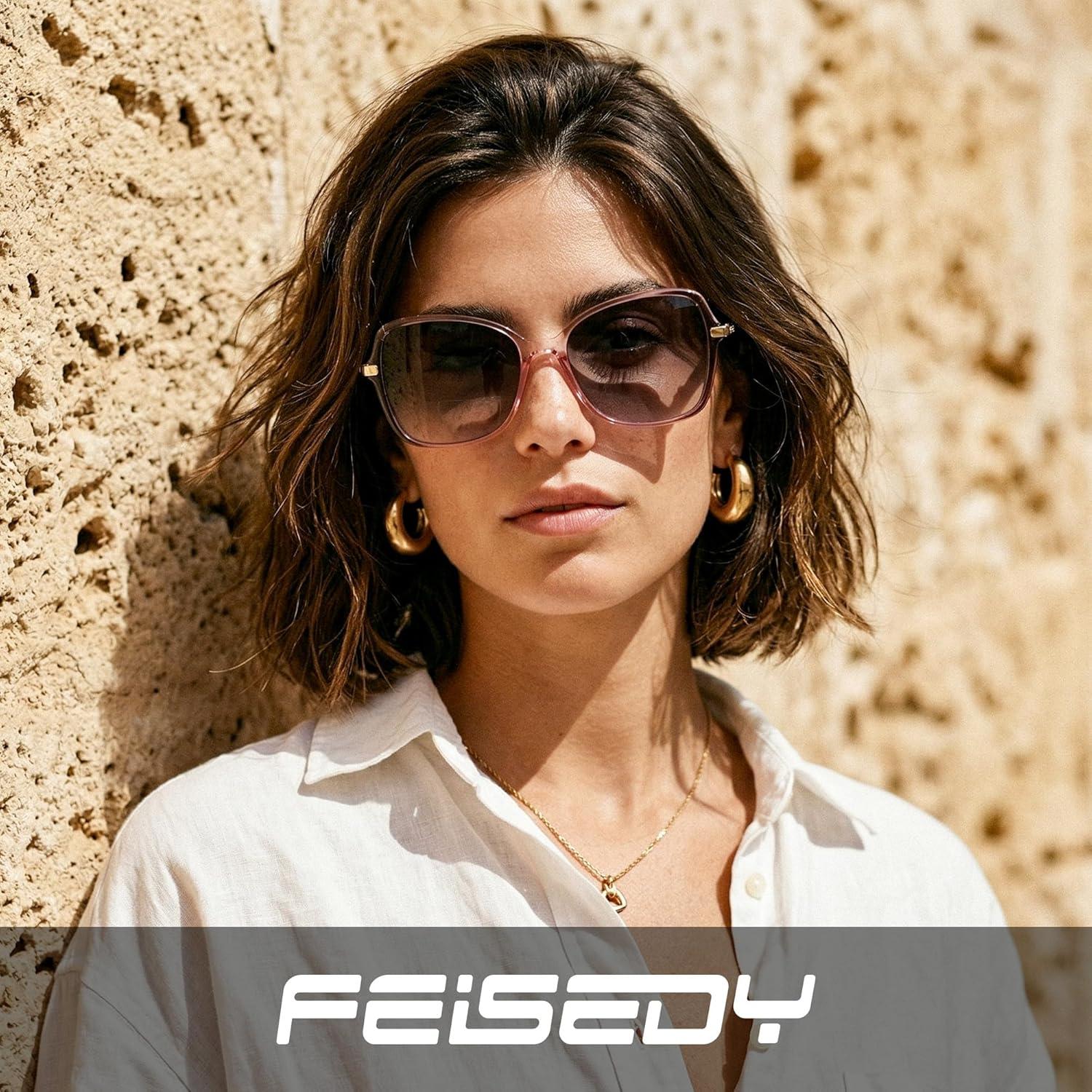 image:imageFEISEDY Women Bifocal Sunglasses Reader Butterfly Sun Reader Fashion Outdoor Reading Glasses UV400 Protection B0351Gradual Purple Pink