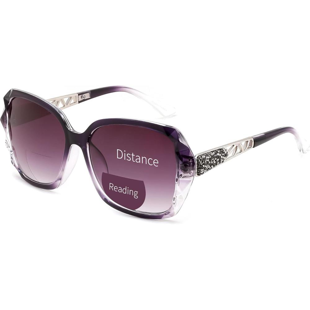 image:imageFEISEDY Bifocal Sunglasses Reader for Women Oversized Butterfly Sun Readers with Blue Light Blocking UV400 Protection B0353Dark Rose Purple