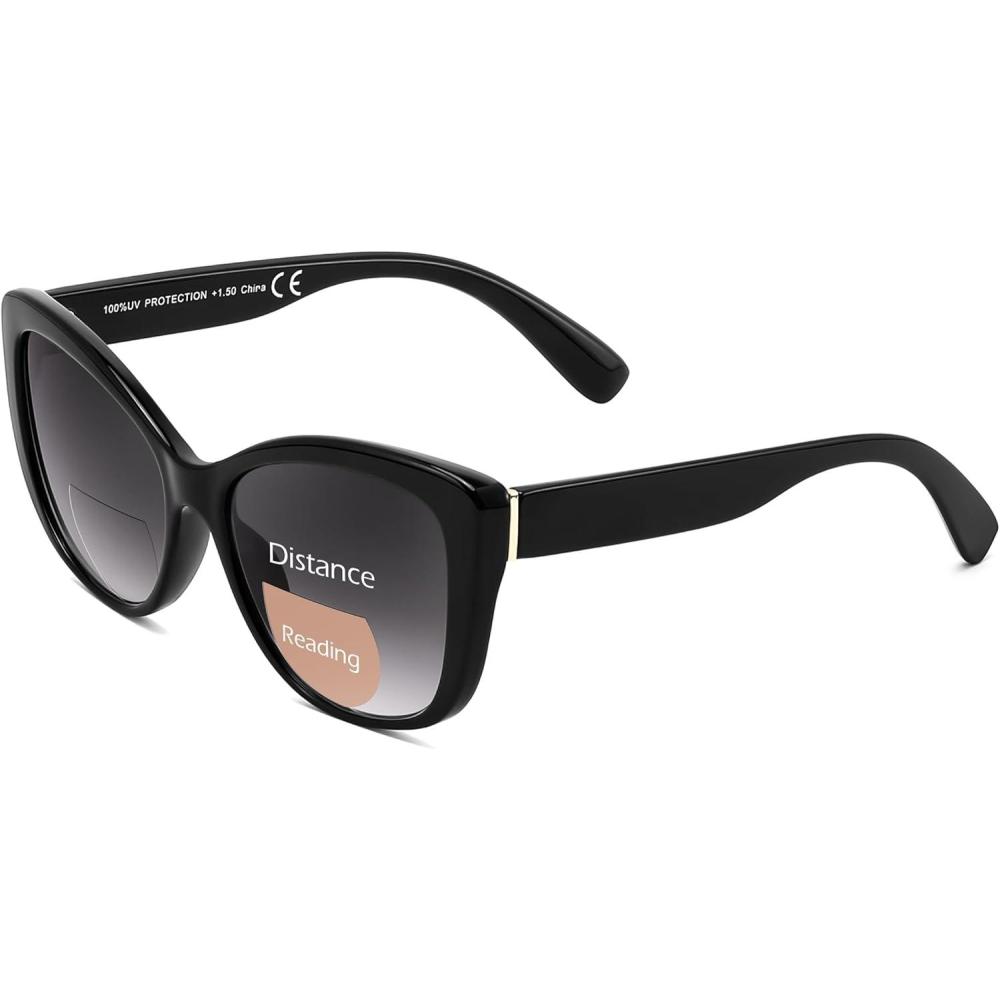image:imageFEISEDY Cat Eye Bifocal Sunglasses Reader for Women Trendy Sun Readers Outdoor Reading Glasses UV400 Protection B0352Black