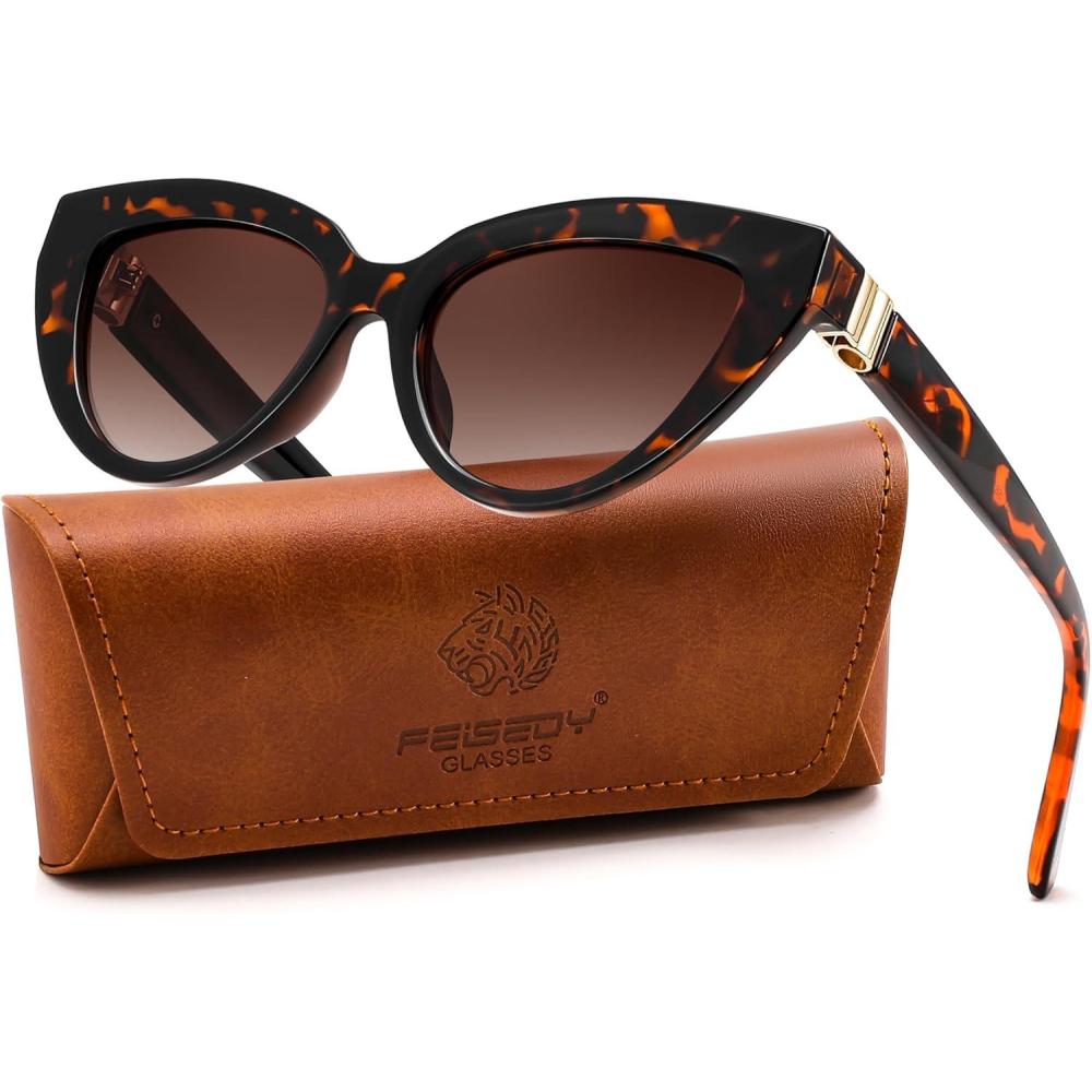 image:imageFEISEDY Cat eye Sunglasses with Polarized and UV400 Protection for Women Retro Stylish for Driving Fishing and Party B0428Tortoise Frame Gradient Tea Lens