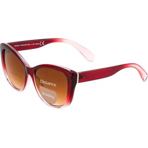 FEISEDY Cat Eye Bifocal Sunglasses Reader for Women, Trendy Sun Readers, Outdoor Reading Glasses, UV400 Protection B0352(Gradual Burgundy)