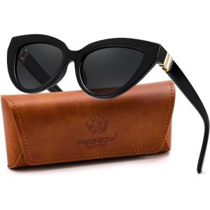 FEISEDY Cat eye Sunglasses with Polarized and UV400 Protection for Women, Retro Stylish for Driving Fishing and Party B0428(Black Frame + Grey Lens)