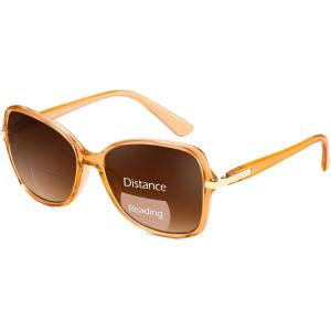 FEISEDY Women Bifocal Sunglasses Reader, Butterfly Sun Reader, Fashion Outdoor Reading Glasses, UV400 Protection B0351(Champagne)
