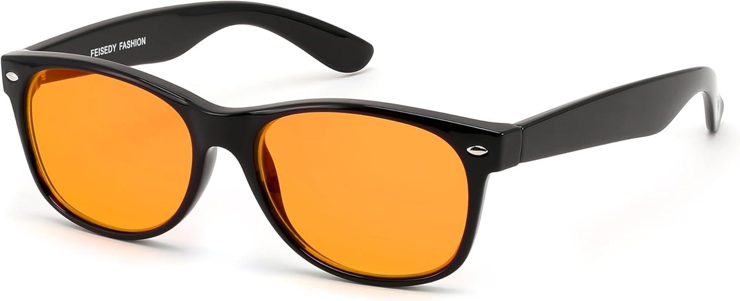image:imageFEISEDY OrangeRed Classic Blue Light Blocking Glasses for Women Men Gaming Computer Sleep Eyeglasses B0339Blackorange Lens