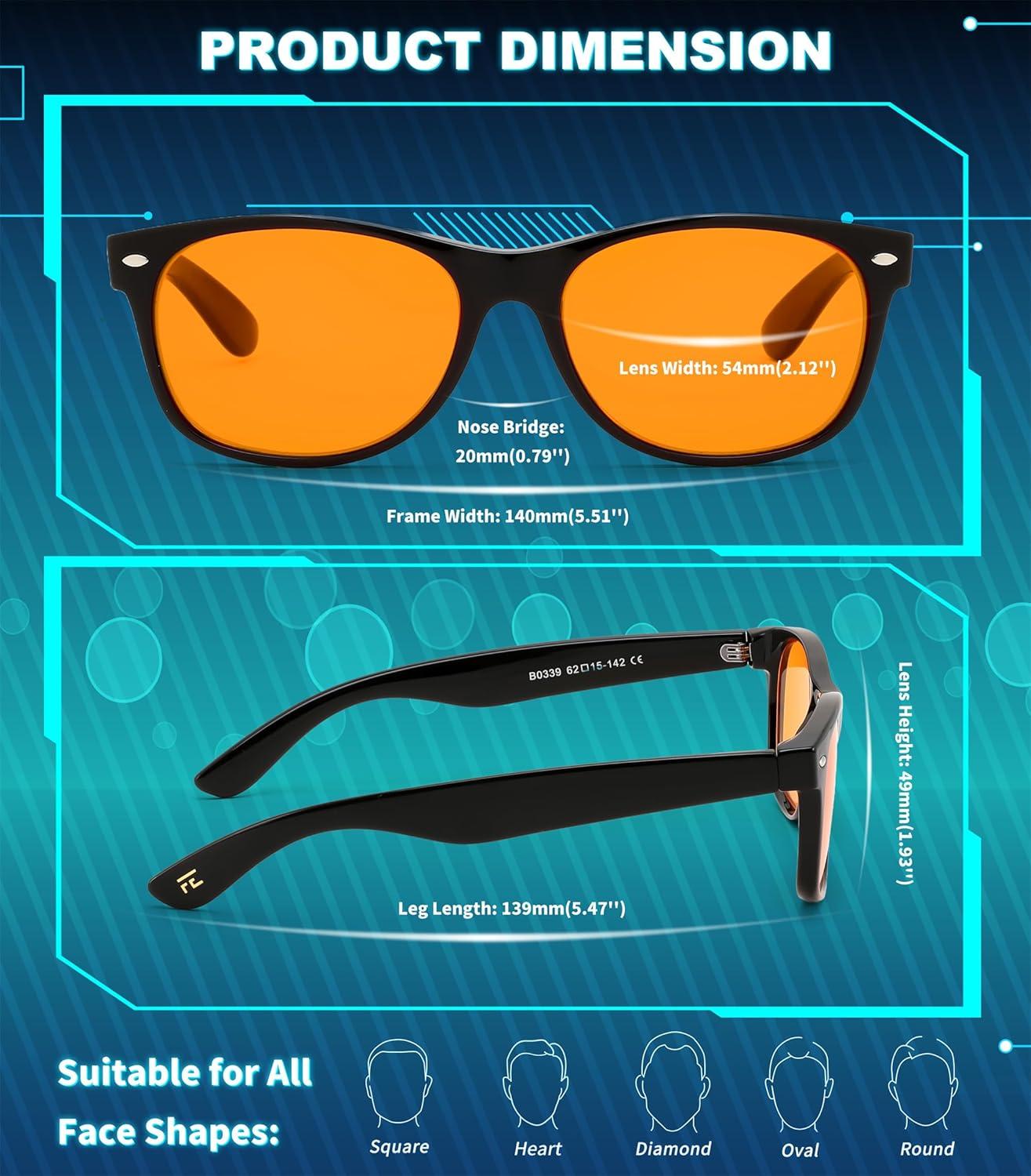 image:imageFEISEDY OrangeRed Classic Blue Light Blocking Glasses for Women Men Gaming Computer Sleep Eyeglasses B0339Blackorange Lens