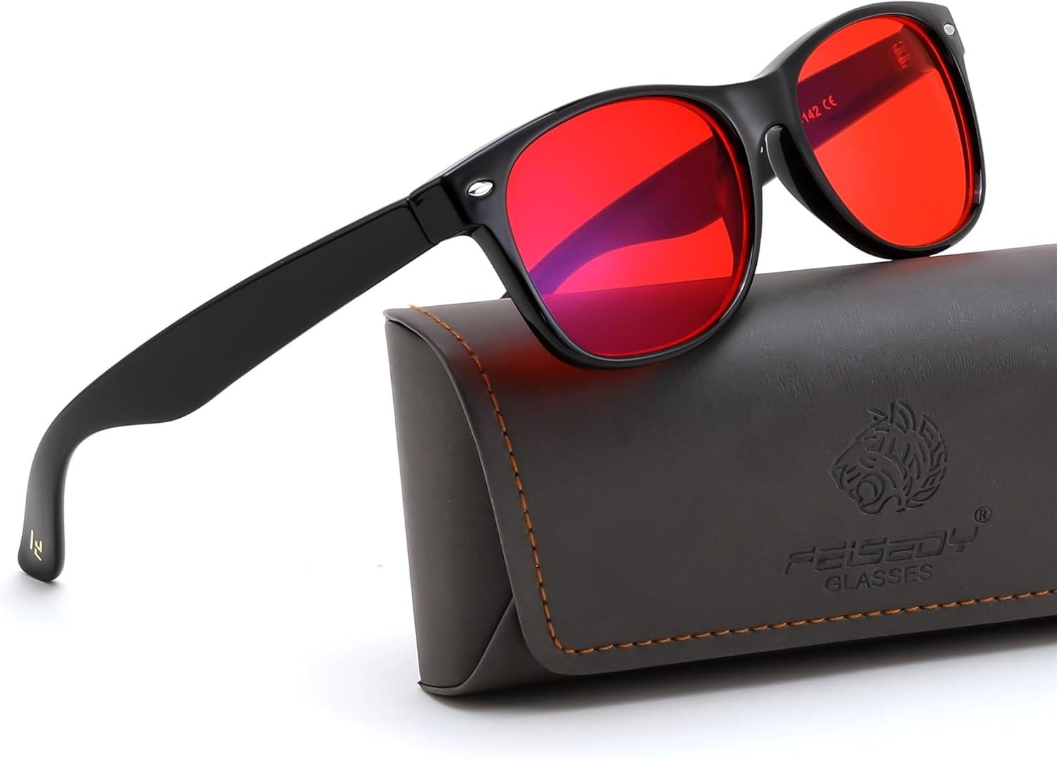 image:imageFEISEDY OrangeRed Classic Blue Light Blocking Glasses for Women Men Gaming Computer Sleep Eyeglasses B0339Blackred Lens