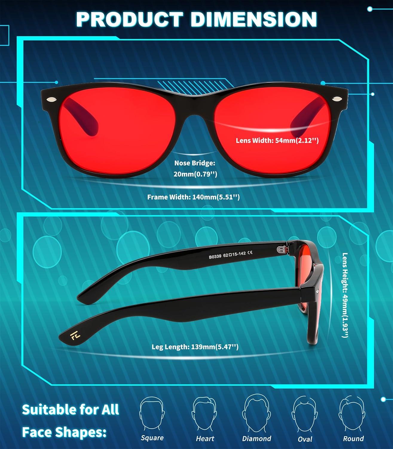 image:imageFEISEDY OrangeRed Classic Blue Light Blocking Glasses for Women Men Gaming Computer Sleep Eyeglasses B0339Blackred Lens