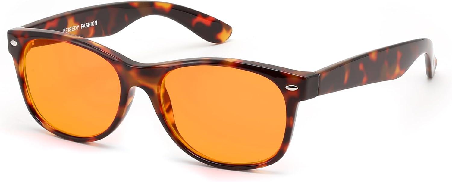 image:imageFEISEDY OrangeRed Classic Blue Light Blocking Glasses for Women Men Gaming Computer Sleep Eyeglasses B0339Tortoiseorange Lens