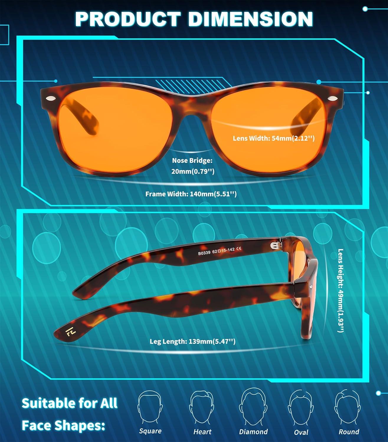 image:imageFEISEDY OrangeRed Classic Blue Light Blocking Glasses for Women Men Gaming Computer Sleep Eyeglasses B0339Tortoiseorange Lens