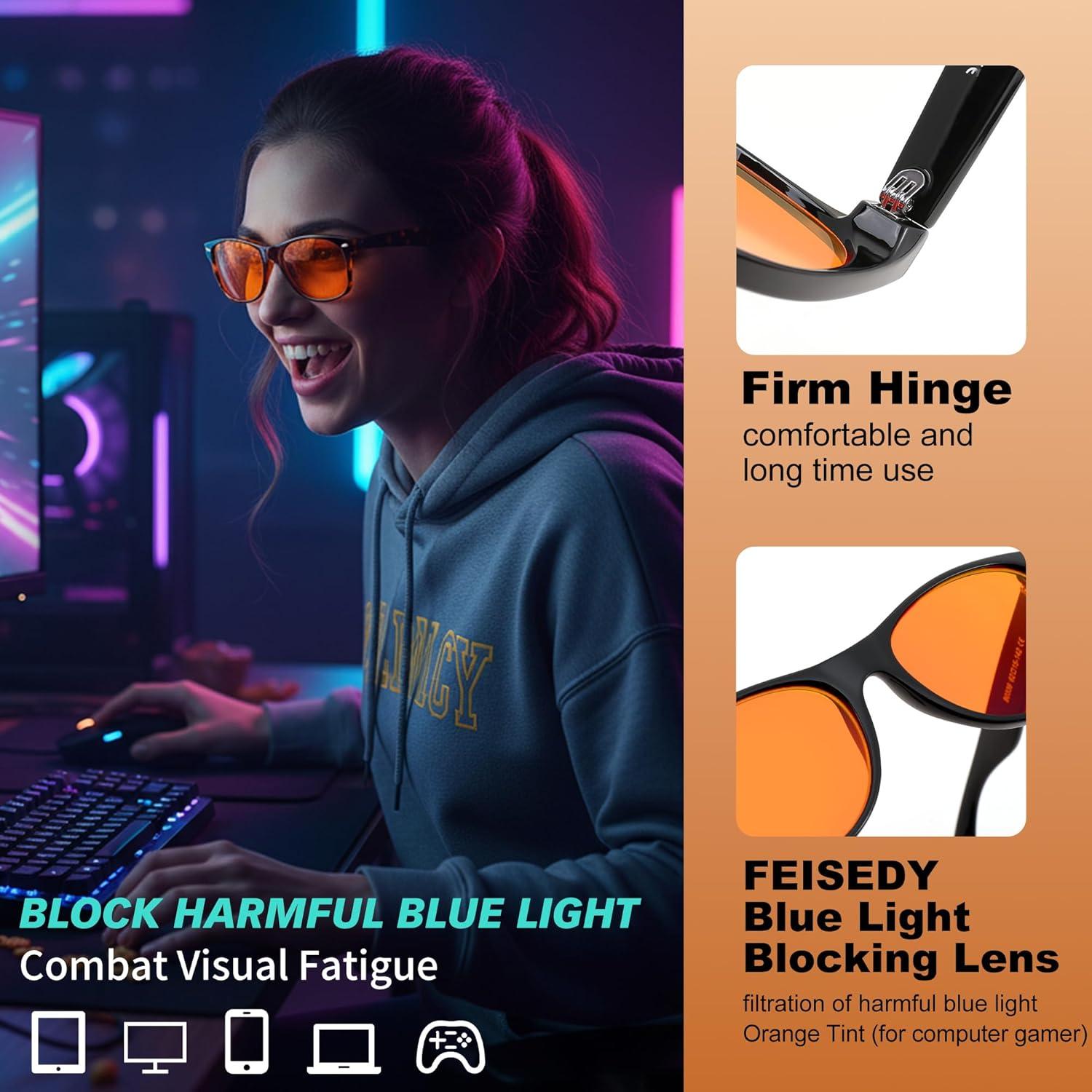 image:imageFEISEDY OrangeRed Classic Blue Light Blocking Glasses for Women Men Gaming Computer Sleep Eyeglasses B0339Tortoiseorange Lens