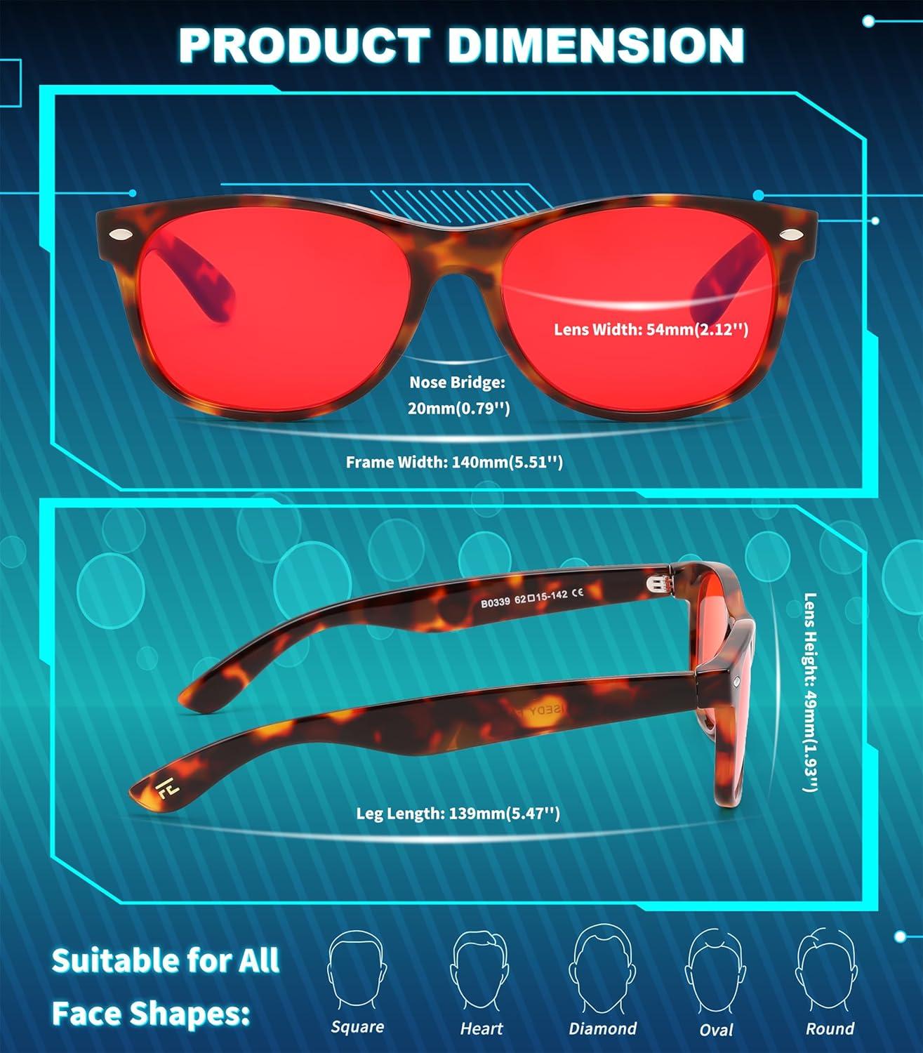 image:imageFEISEDY OrangeRed Classic Blue Light Blocking Glasses for Women Men Gaming Computer Sleep Eyeglasses B0339Tortoisered Lens