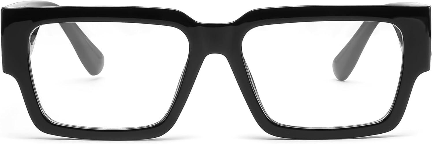 image:imageFEISEDY Retro Trendy Rectangle Blue Light Glasses for Women Men Classic Narrow Square Eyewear Frame B0365Black