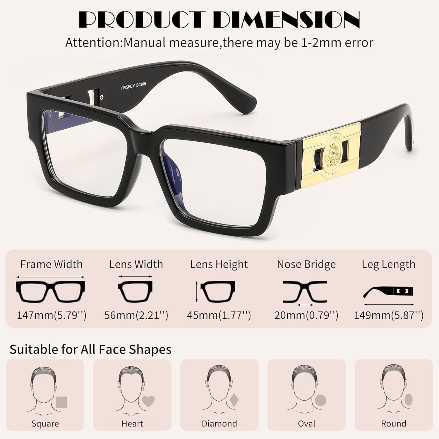 image:imageFEISEDY Retro Trendy Rectangle Blue Light Glasses for Women Men Classic Narrow Square Eyewear Frame B0365Black