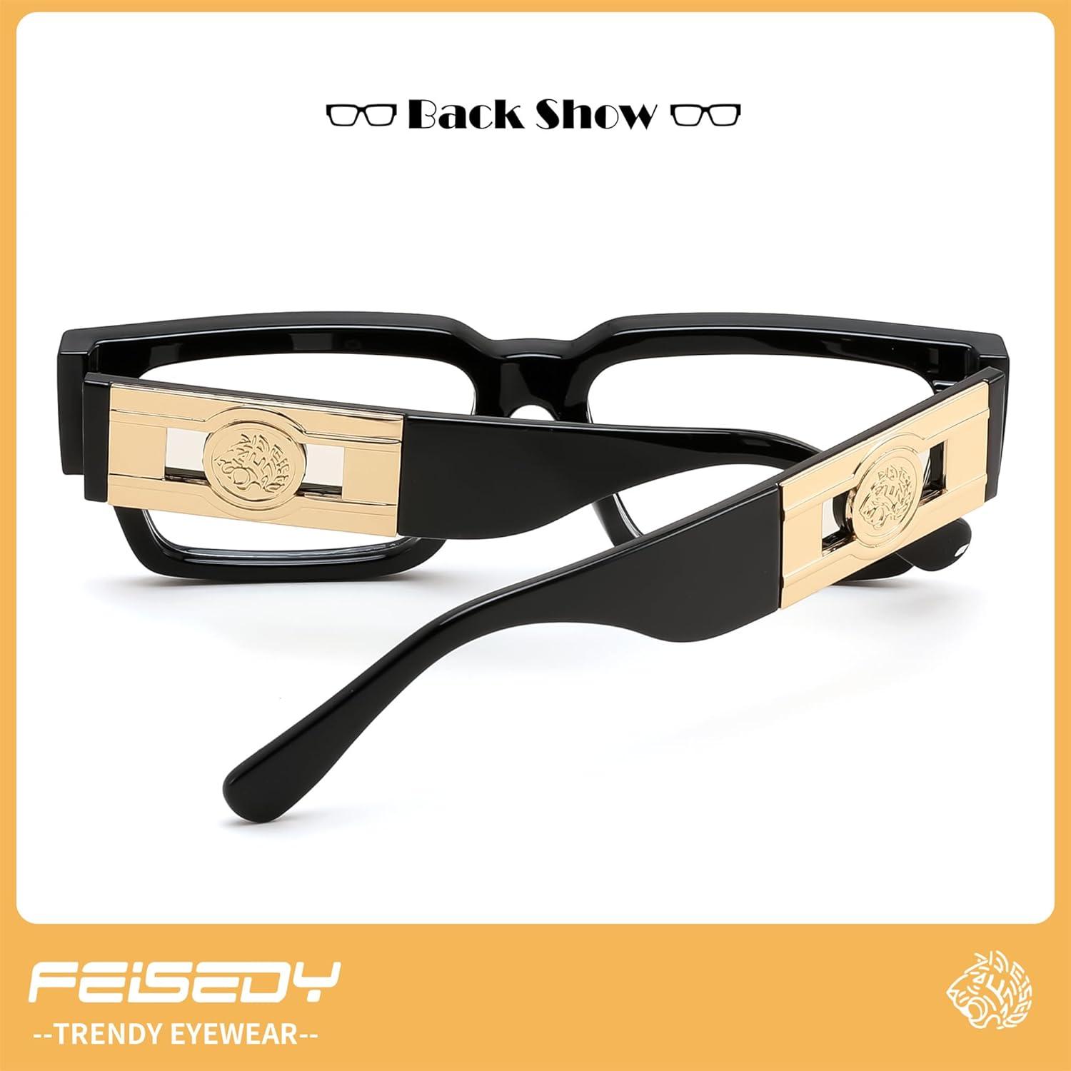 image:imageFEISEDY Retro Trendy Rectangle Blue Light Glasses for Women Men Classic Narrow Square Eyewear Frame B0365Black